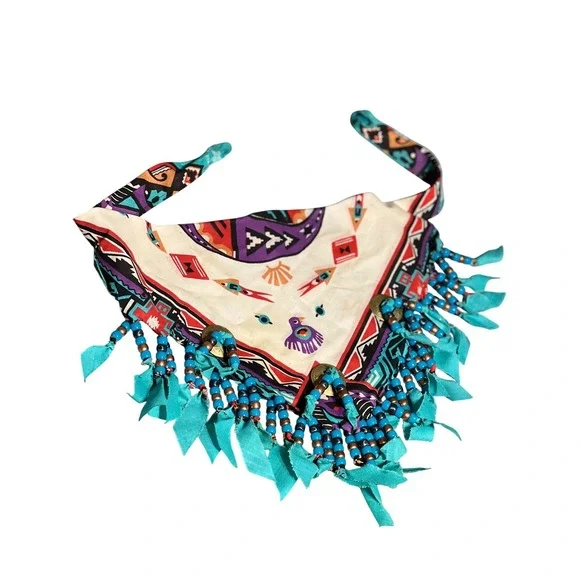 Handmade Vintage Turquoise Beaded Southwestern Tribal Bib Necklace Boho - Picture 3 of 4